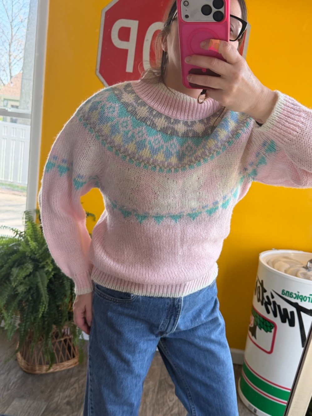 Grannycore Pastel Sweater Women medium Chunky Knit Grandma 80s 90s